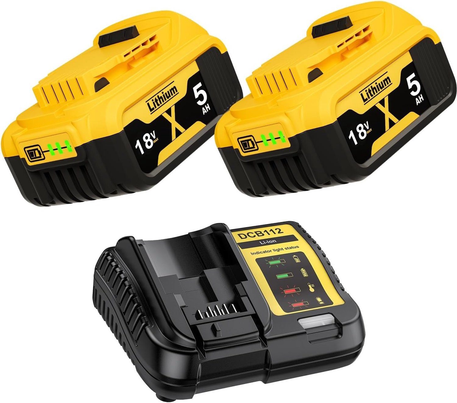2 Stuks 5000mAh Vervangende 18V Accu met 4A Oplader voor Diverse Gereedschappen en LED Indicator