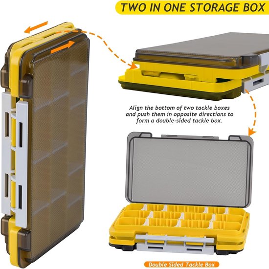 Kleine Visdoos Organizer met Verwijderbare Verdeler, 2-in-1 Plastic Opslagdoos voor Visspullen, Geel, 2 Stuks, Ideaal voor Hengelsport en Vissen — afbeelding 5