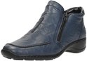 Blauwe Rieker enkellaars met ritssluiting en een comfortabele platte zwarte zool.