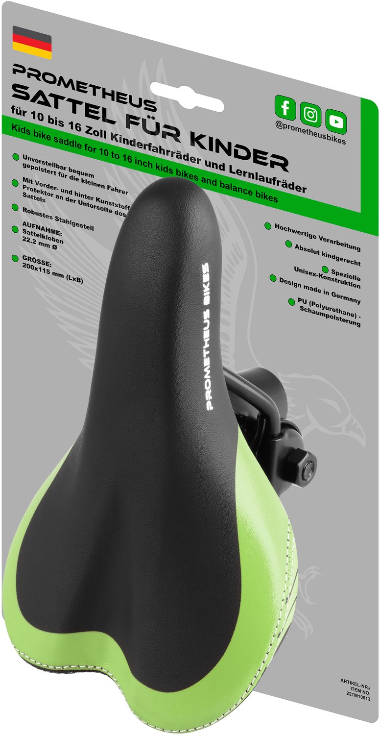 Premium Kinderfietszadel - 10-12-14-16 inch - Met klem 22,2 mm - Groen