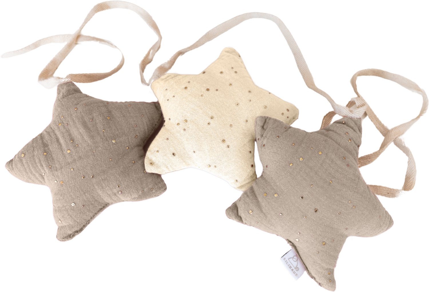LILIMAUS Sterren slinger kinderkamer met gouden details - stoffen slinger van mousseline katoen - 300 cm - crème en lichtbeige