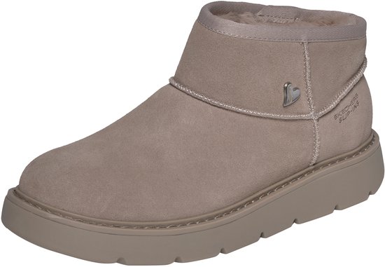 Taupekleurige Skechers Slip-ins enkellaars met zachte voering en zilverkleurig hartje.