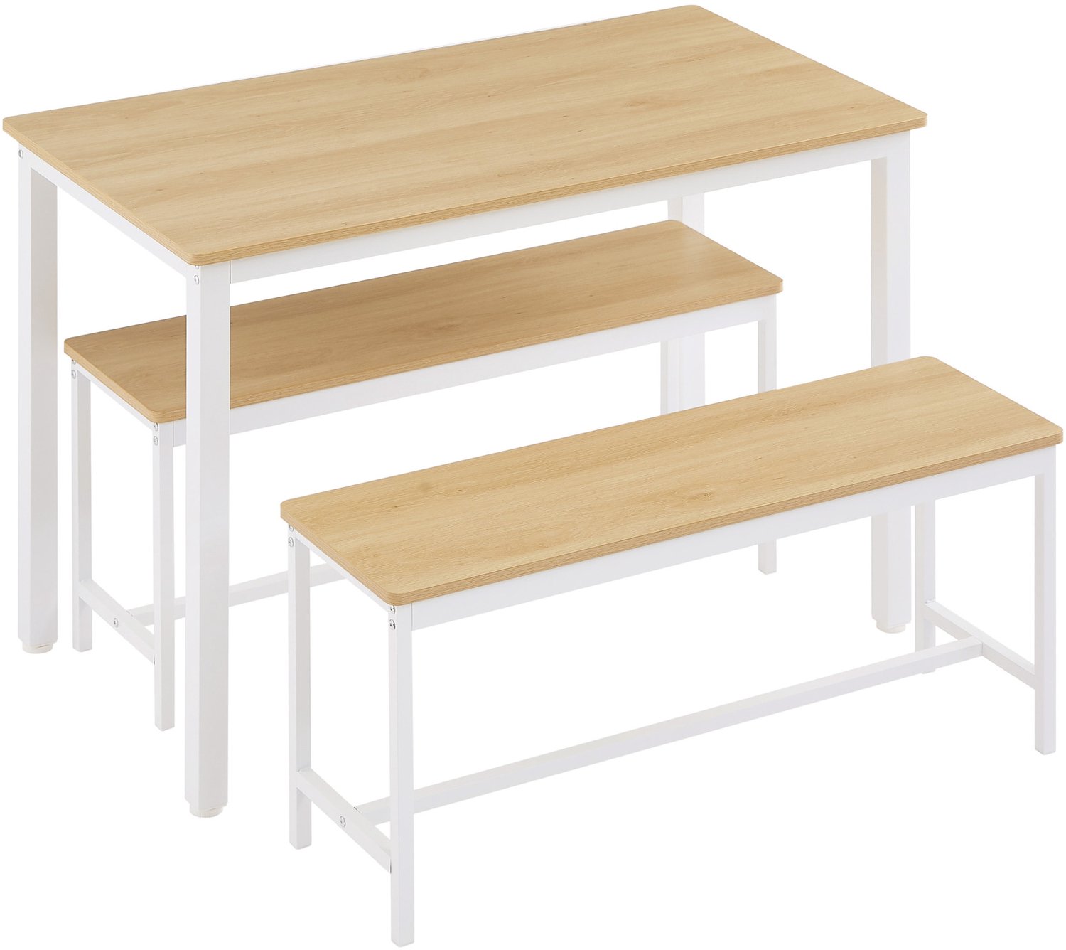 CHICFURN Eettafelset - 4 personen - ruimtebesparend - 2 banken - naturel/wit