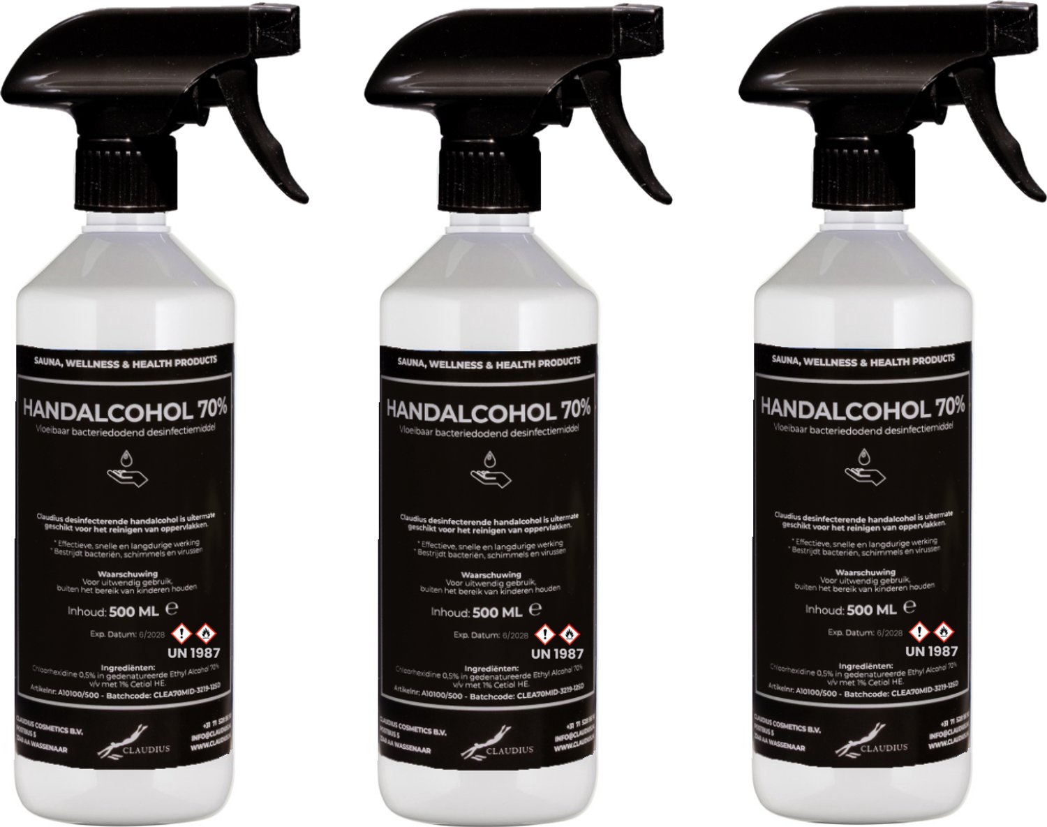 Handalcohol spray 70% - 500 ml met spraykop - set van 3 stuks