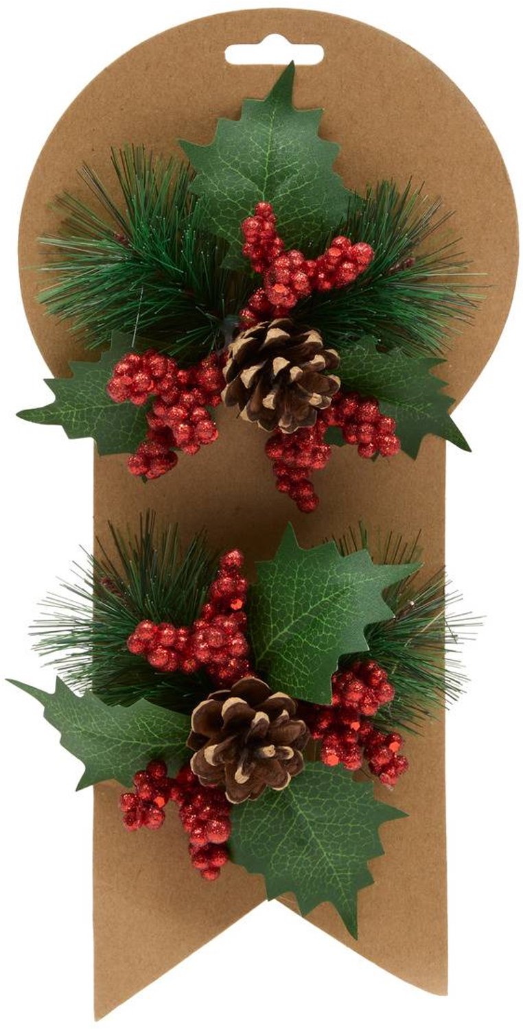 Feeric lights & Christmas Set van 2 kerstboomhangers met strik en besjes, 11 x 12 cm Modèle A