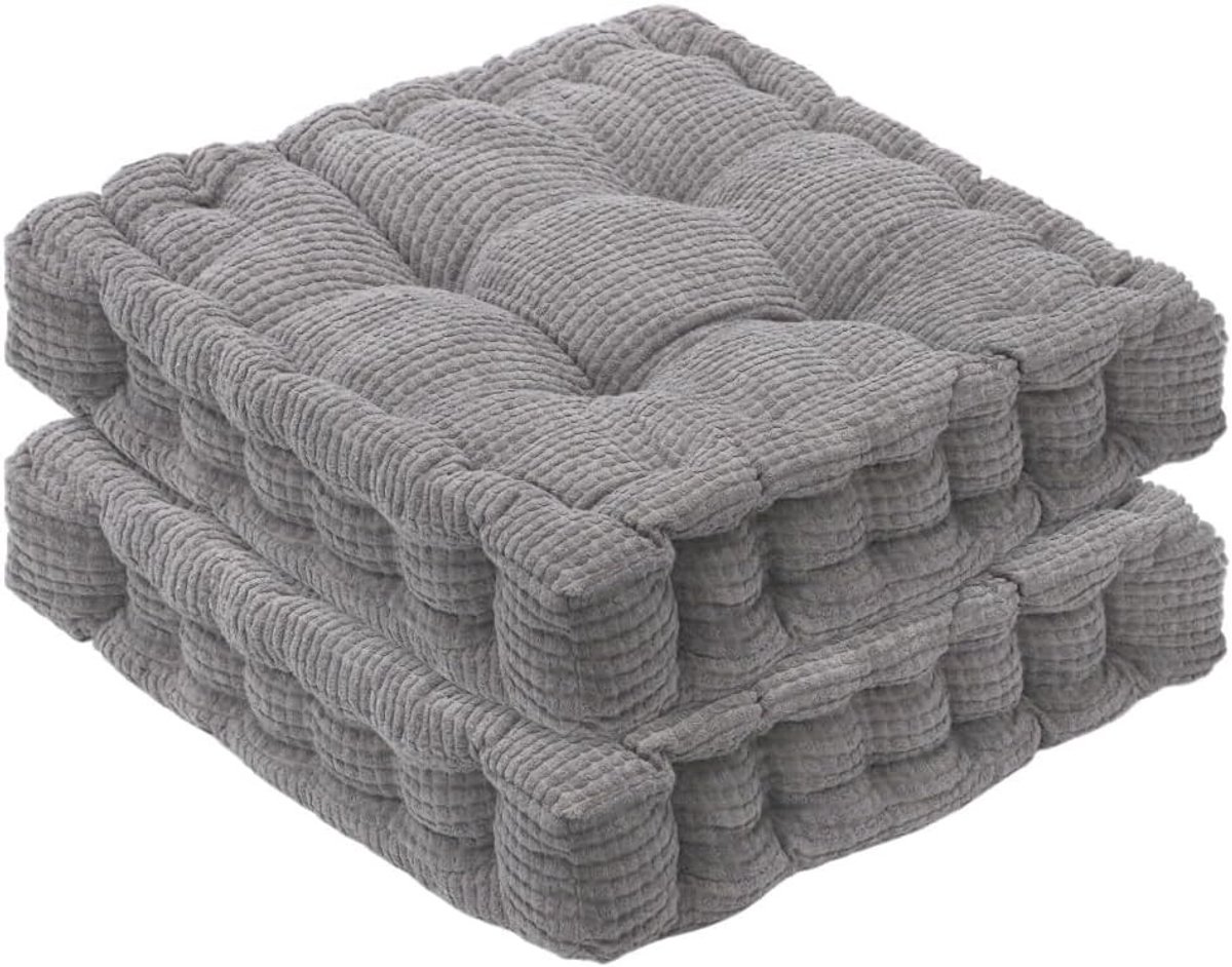Set van 2 Zitkussens, Dikke Stoelkussens 40 x 40 cm, Geschikt voor Binnen en Buiten, Tuin, Keuken en Eetkamer, Comfortabele Kussens in Lichtgrijs