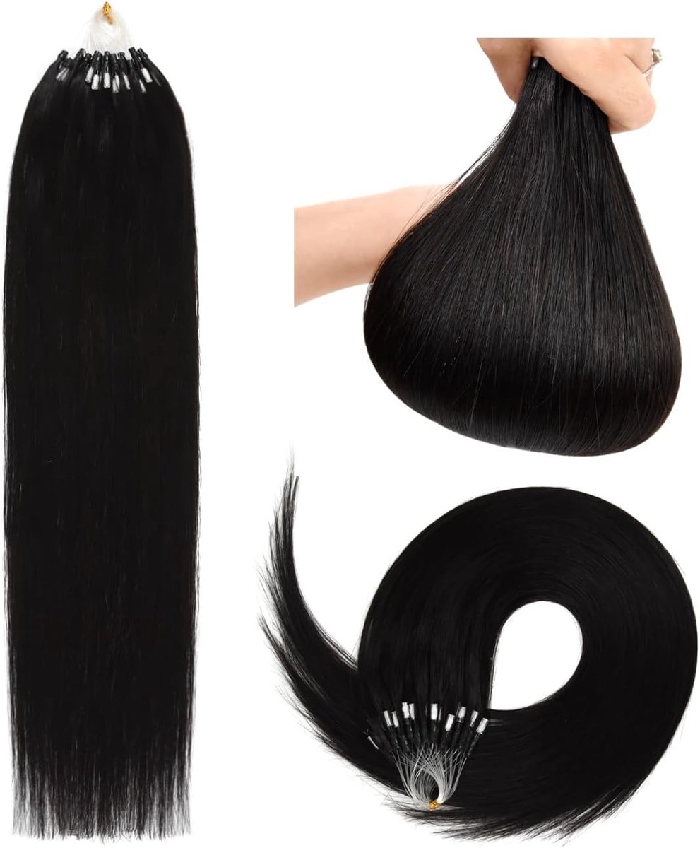 Natuurlijke Zwarte Micro Loop Hair Extensions van Echte Menselijke Haar - 50g, 35cm, Perfect voor Volumineuze Haarstijl