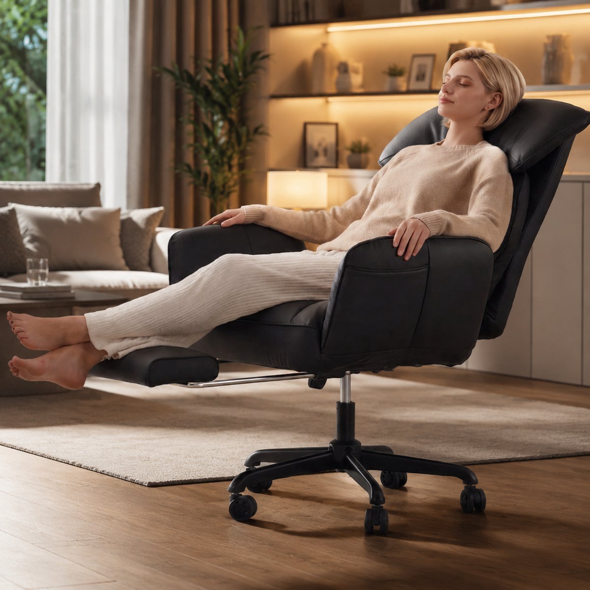 Dowinx Gamingstoel Zwart – Ergonomische Bureaustoel met Massage, Pocketvering en Verstelbare Functies – PU Leer – Grote Game Stoel