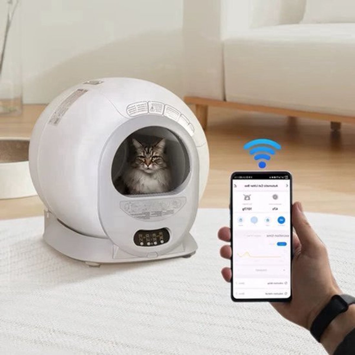 Automatische Kattenbak – Slimme Kattenbak – Zelfreinigende Kattenbak – Automatische Kattenbak Met App – Hygiënische Kattenbak – Compact Ontwerp – Geschikt Voor Diverse Kattenbakvullingen