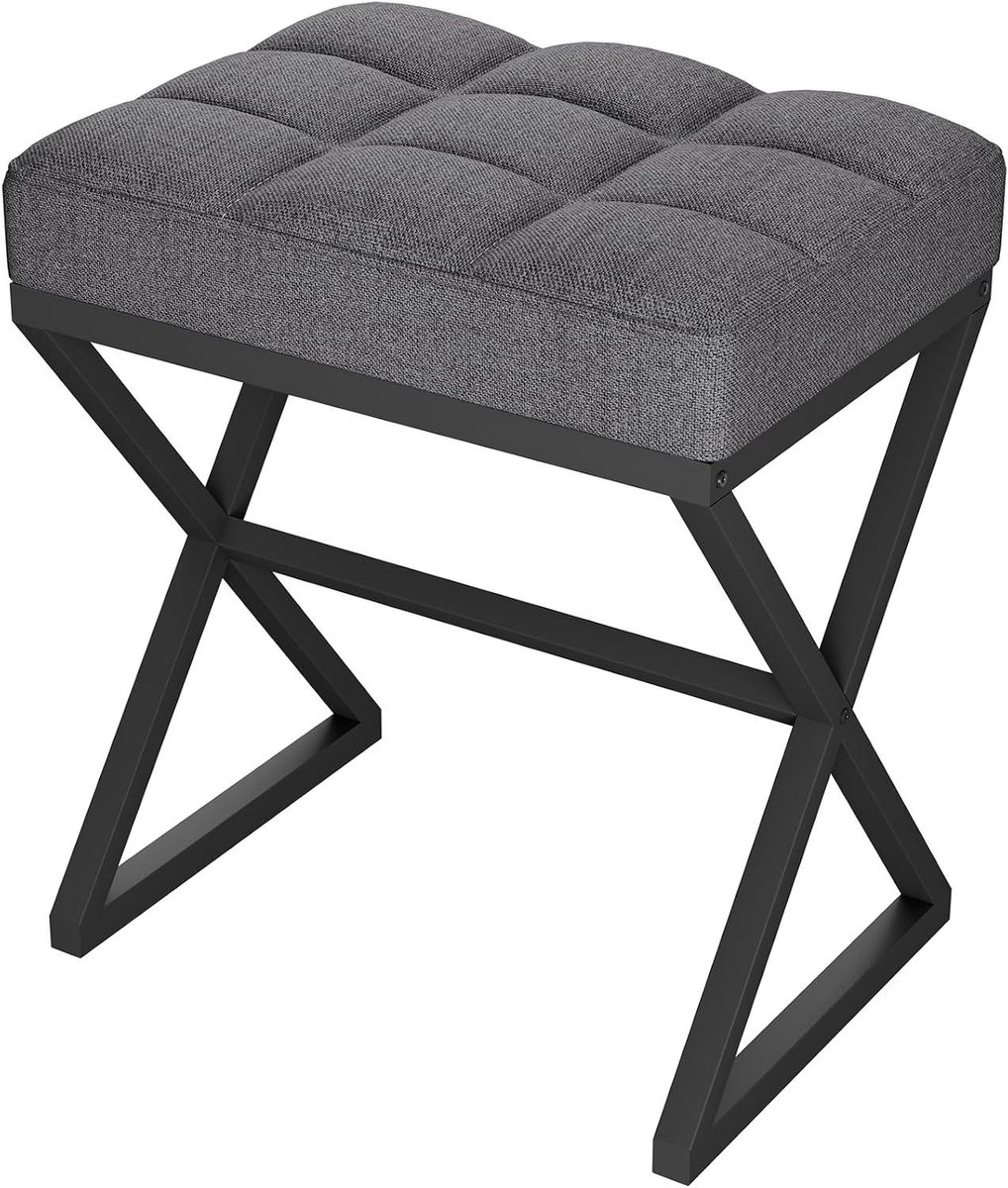 Kaptafel kruk - Voetensteun Ottomaan - Make-up Zitten - X-vormige metalen poten - 40x30x46 cm - Grijs