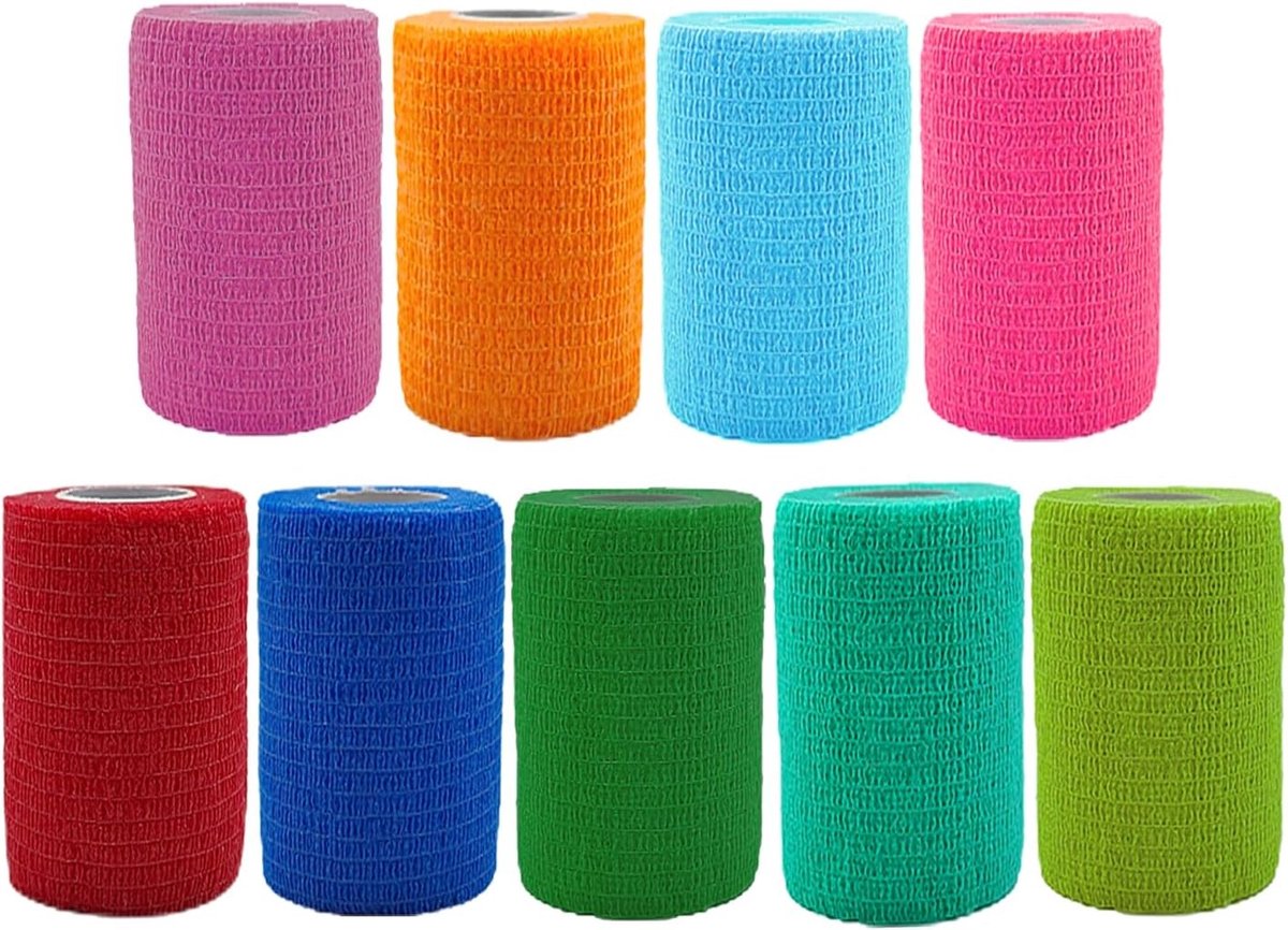 Hechting Bandage Rol, 9 Stuks, 3 in x 4.5 m, Elastisch Plaster voor Sport, Wonden en Dierenverzorging
