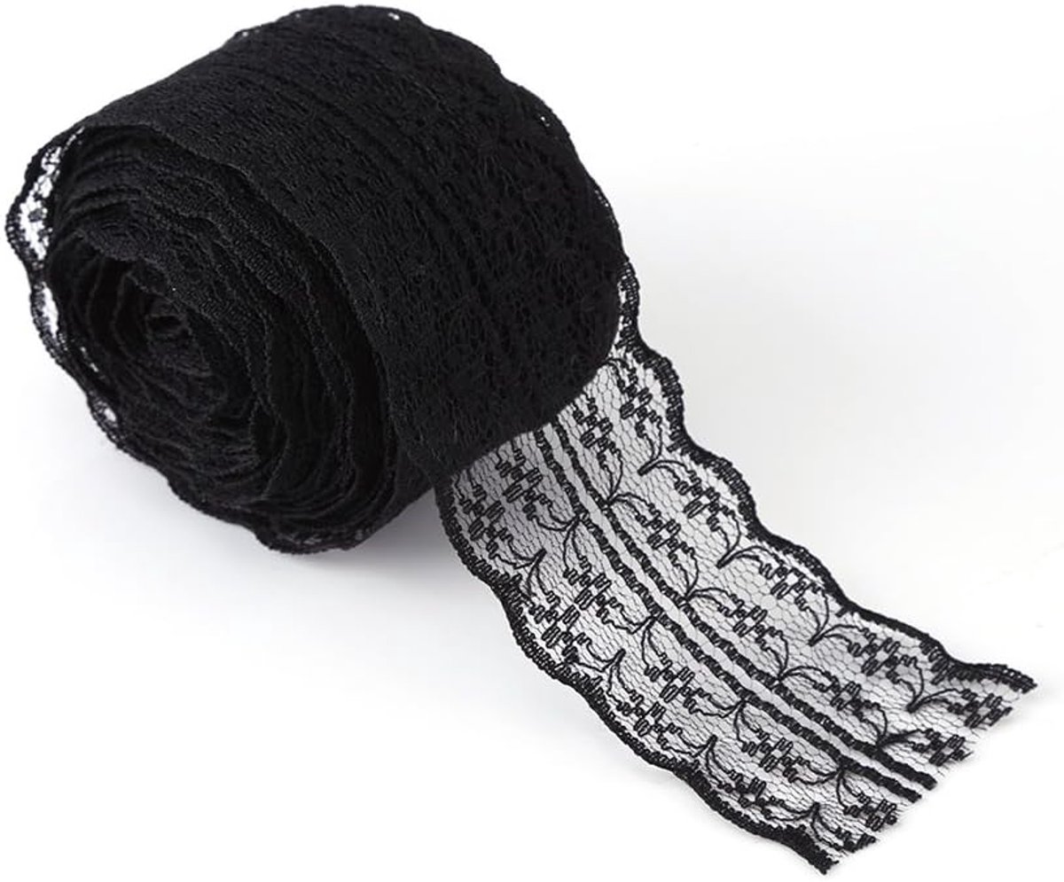 Kant Lint Geborduurde Kant Trim - DIY Versiering - Zwart - Cadeaupapier - 10 Meter - Perfect voor Bruiloften