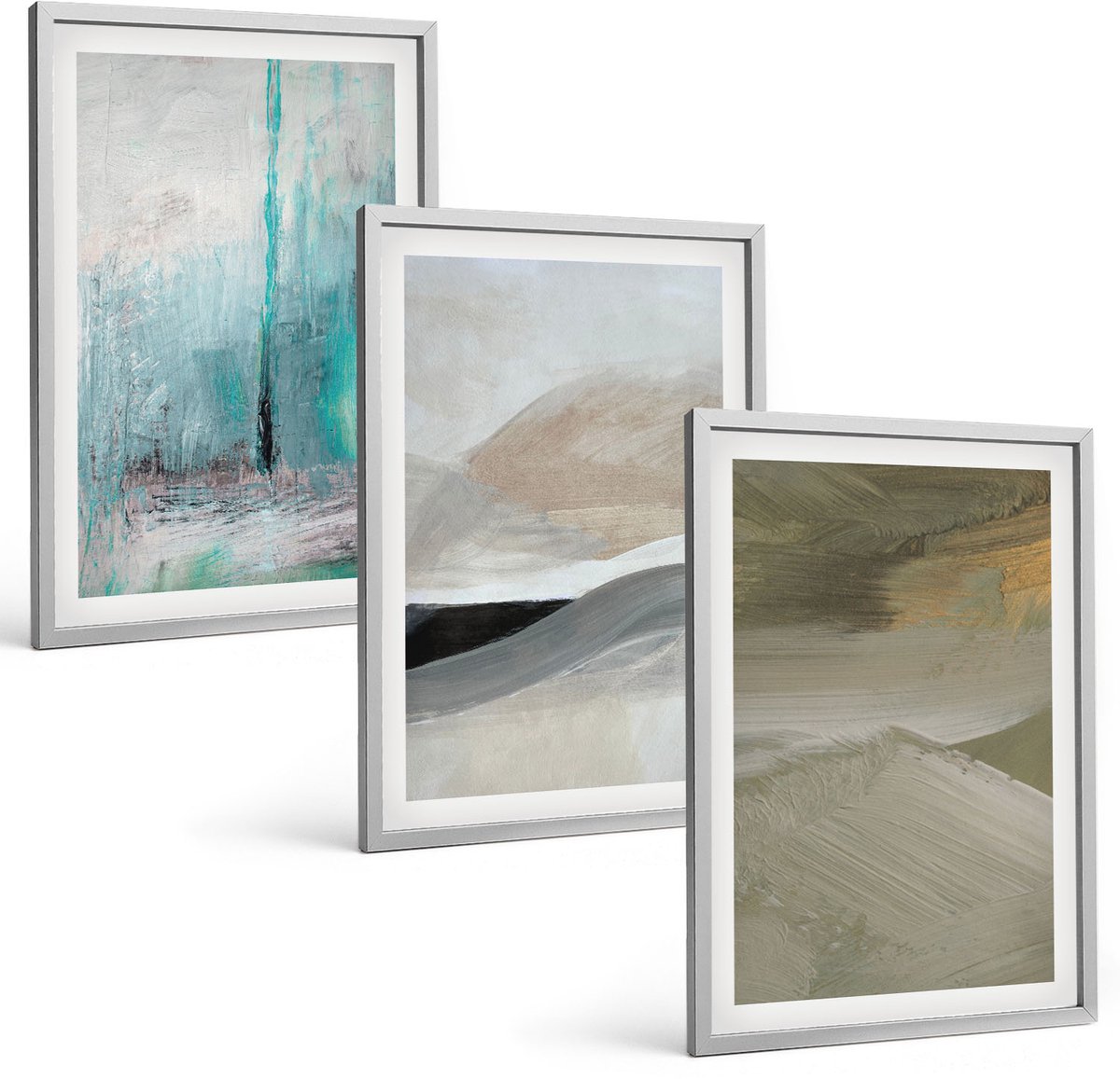 Coloray 3-Delige Schilderij Set - Geschilderde Abstracte Minimalistische Decoraties - 40 x 60 cm - Moderne Wanddecoratie - Slaapkamer