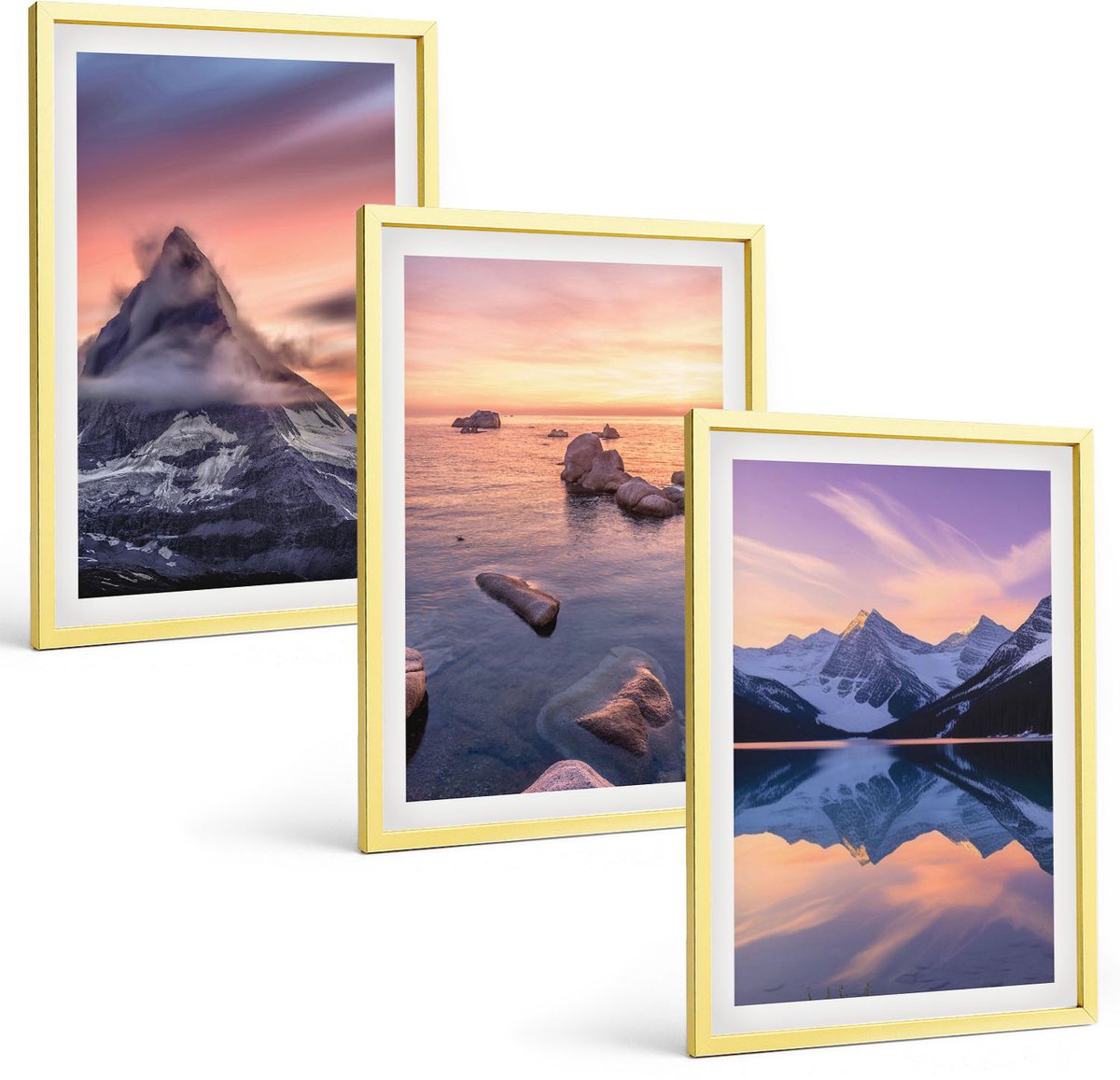 Coloray 3-Delige Schilderij Set - Abstracte Vormgeving Geïnspireerd Door De Natuur. - 40 x 60 cm - Wanddecoratie - Schilderijen Set - Kantoor