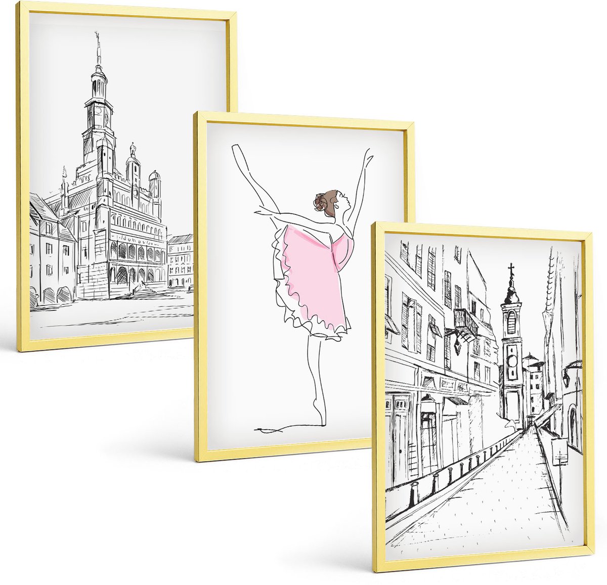 Coloray 3-Delige Schilderij Set - Lentelandschap Met Een Rivier, Pad En Bloemenweide - 40 x 40 cm En 40 x 60 cm - Decoratieve Schilderijen - Wanddecoratie - Hal - Woonkamer Decoratie