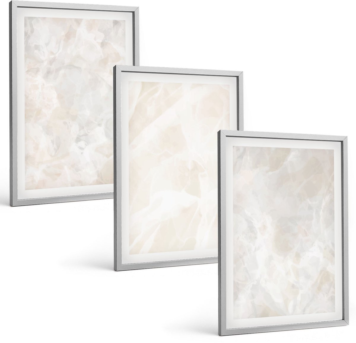 Coloray 3-Delige Schilderij Set - Pastelkleurige Stenen Structuren Van Wit Marmer - 40 x 60 cm - Muurdecoratie - Decoratieve Schilderijen - Wohnzimmer - Moderne Wanddecoratie