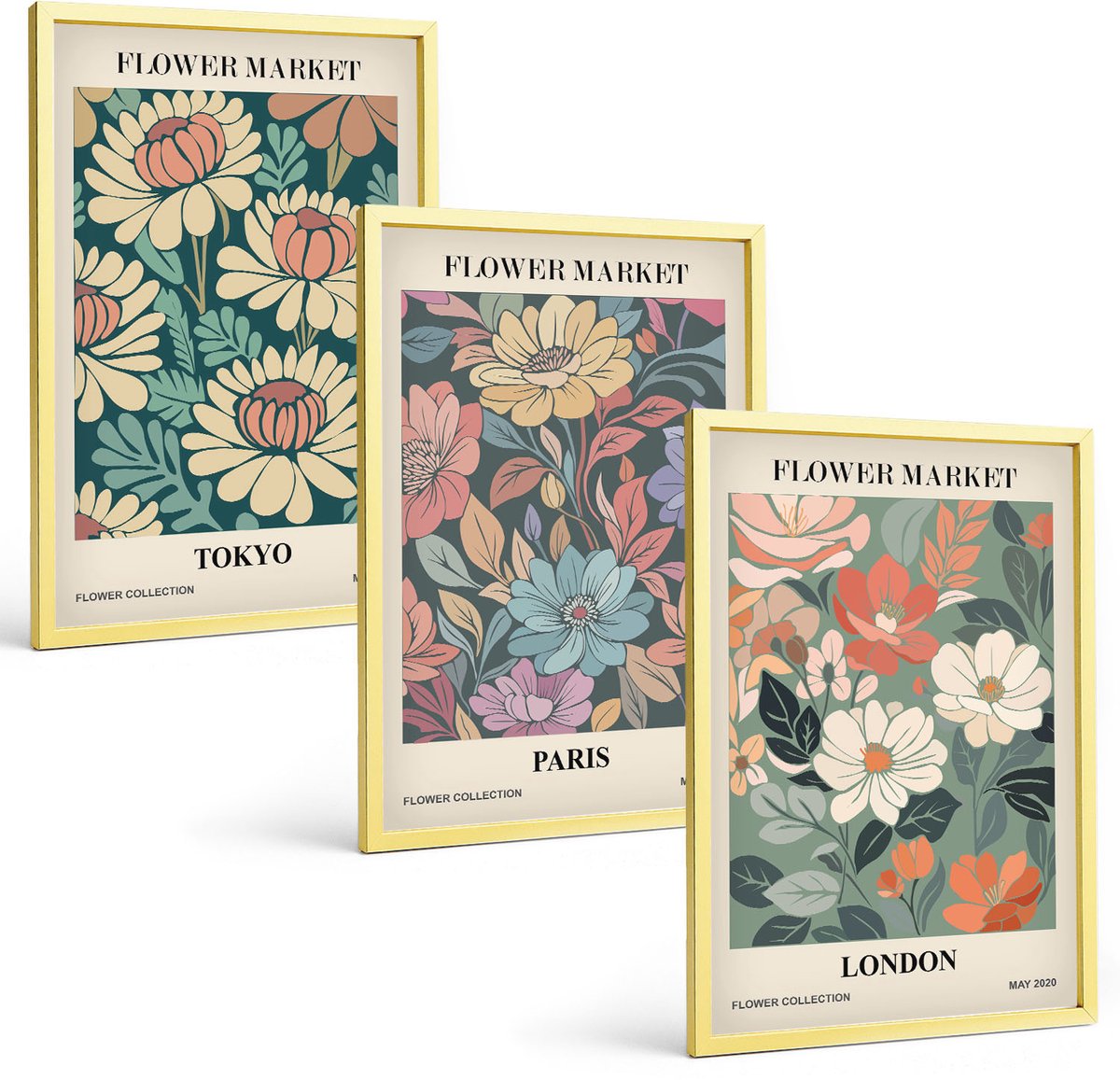 Coloray 3-Delige Schilderij Set - Waterdruppels Op De Tere Scheuten Van Paardenbloemen - 40 x 40 cm En 40 x 60 cm - Moderne Wanddecoratie - Slaapkamer - Decoratieve Schilderijen