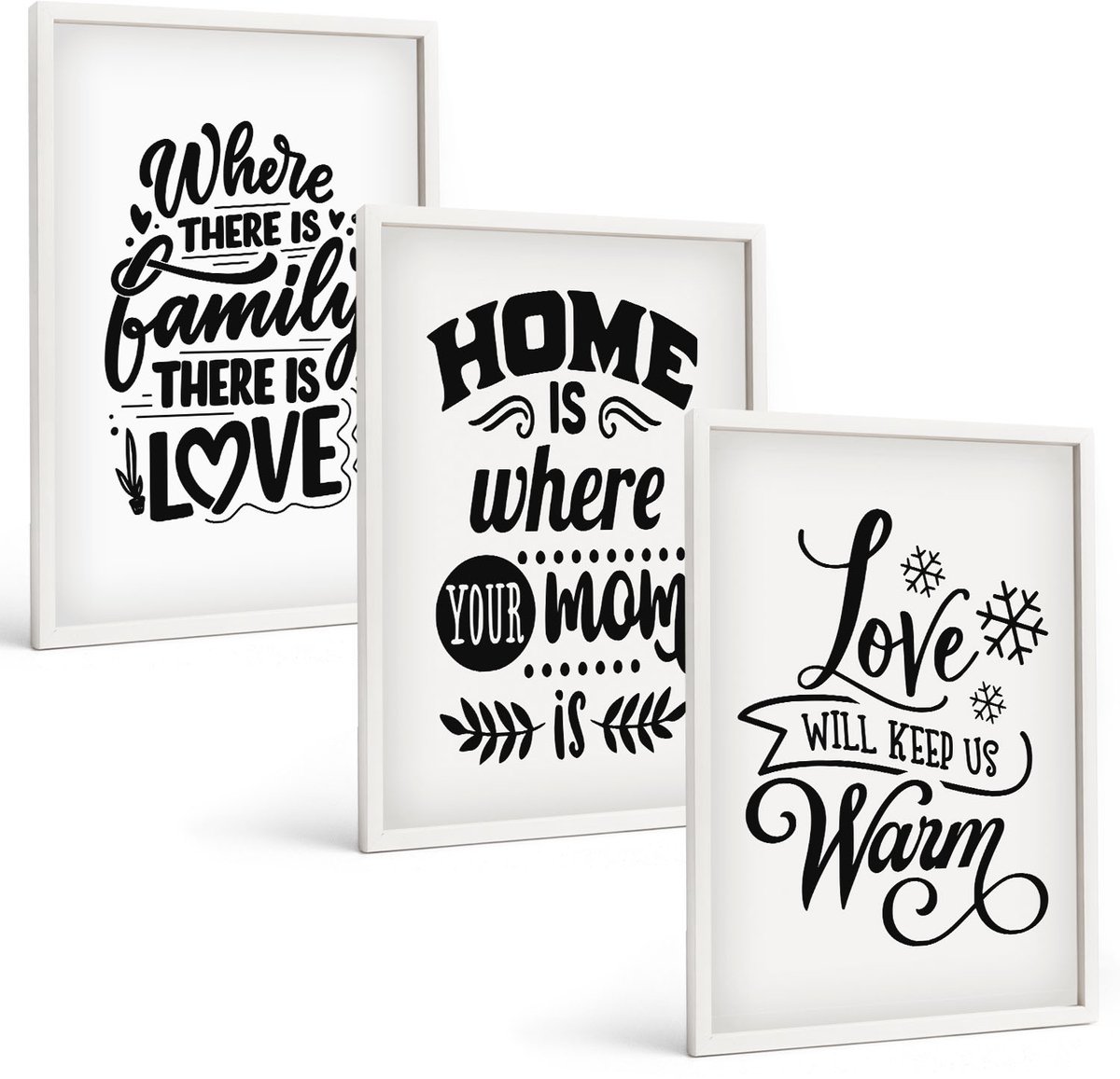 Coloray 3-Delige Schilderij Set - Familie, Liefde, Thuis, Warmte In Eenvoudige Slogans - 40 x 60 - Wanddecoratie - Moderne Interieurdecoratie - Decoratieve Schilderijen