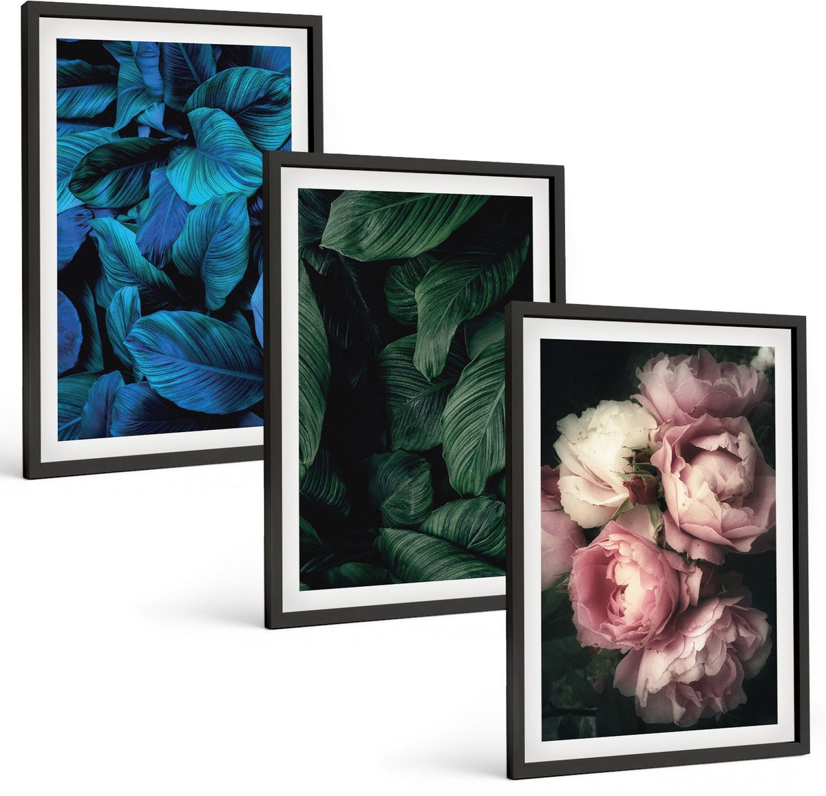 Coloray 3-Delige Schilderij Set - Bladeren En Bloemen In Verschillende Kleuren - 40 x 60 cm - Decoratieve Muurdecoratie - Slaapkamer