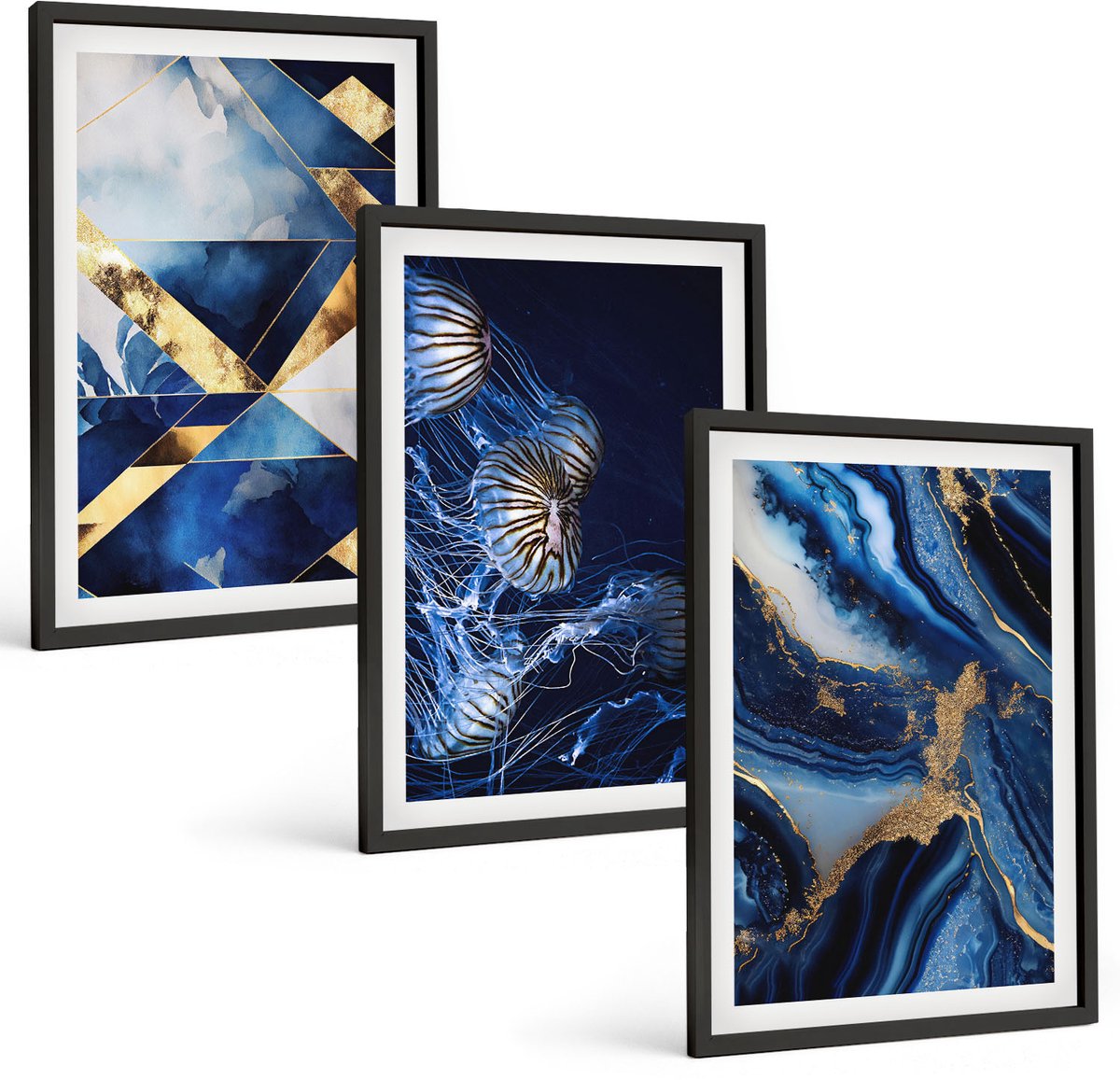 Coloray 3-Delige Schilderij Set - Abstracte, Elegante Patronen Met Accenten - 40 x 60 cm - Schilderijen Set - Wanddecoratie - Woonkamer