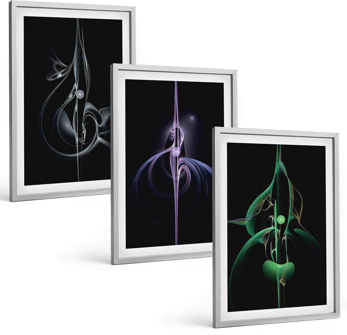 Coloray 3-Delige Schilderij Set - Abstracte Patronen In Zwart- En Kleurtinten - 40 x 60 cm - Stijlvolle Wanddecoratie - Interieur - Stijlvolle Muurdecoratie