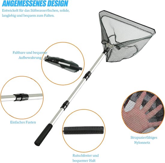 Schepnet Telescoop - Opvouwbaar Visnet - Vissen Vangen - Rubber Bekleed Net - Tot 190 cm - Zwart Grijs — afbeelding 5