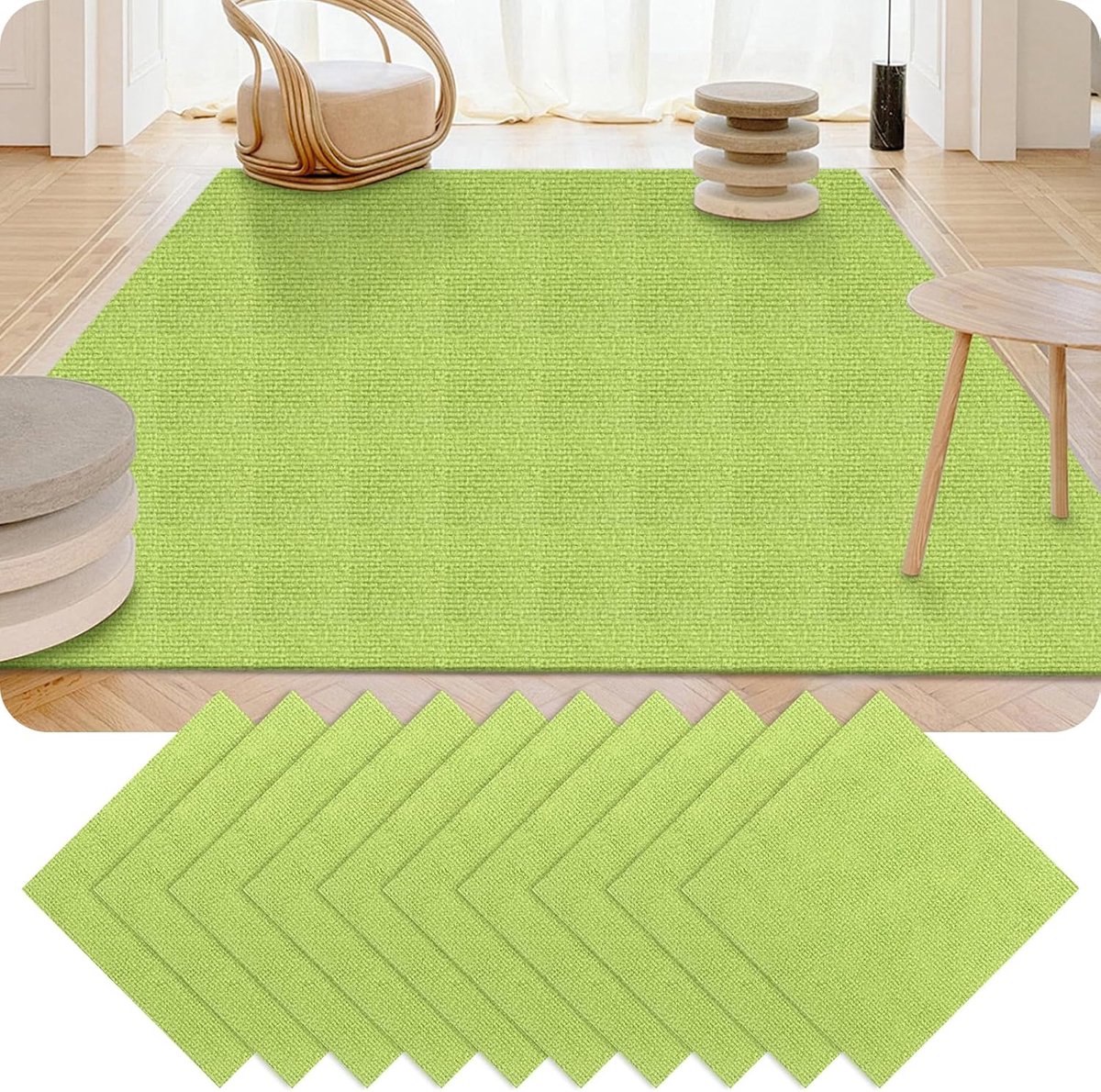 30 stuks tapijttegels, 30 x 30 cm, tapijttegels, zelfklevend, voor kantoor, woonkamer, balkon (groen)