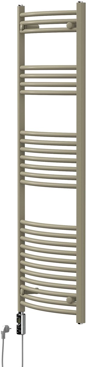 LuxeBath | Elektrische handdoekradiator 600 W Sahara, gebogen, met zijaansluiting, 500 x 1500 mm, staal, beige, badkamerradiator, handdoekdroger voor de badkamer