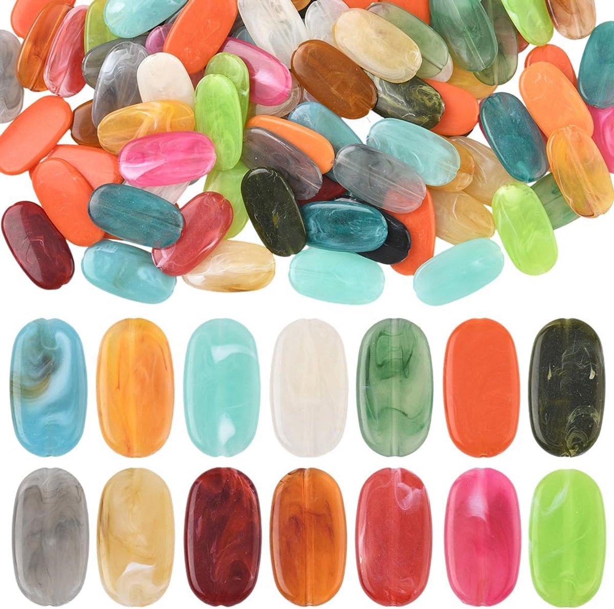 1 doos ongeveer 100 stuks acryl edelsteen kralen platte edelsteen kralen bulk losse plastic ovale ondoorzichtige kleurrijke imitatie stenen afstandhouders voor sieraden maken bevindingen