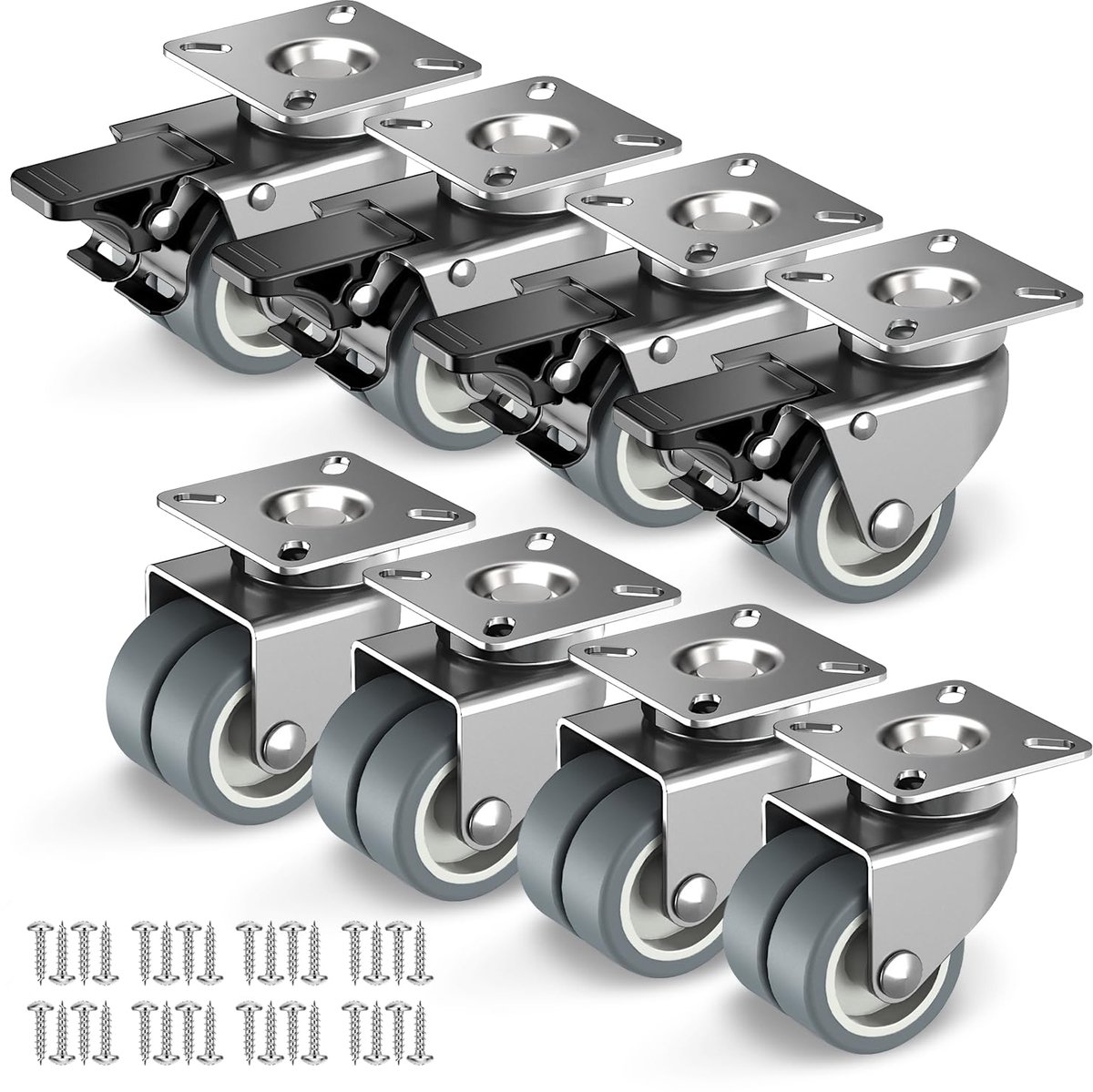 50 mm meubelwielen met veiligheidsrem, set van 8 stuks zwaardere wielen (4 met remmen en 4 zonder) strandstoelwielen met een totale capaciteit van 800 kg