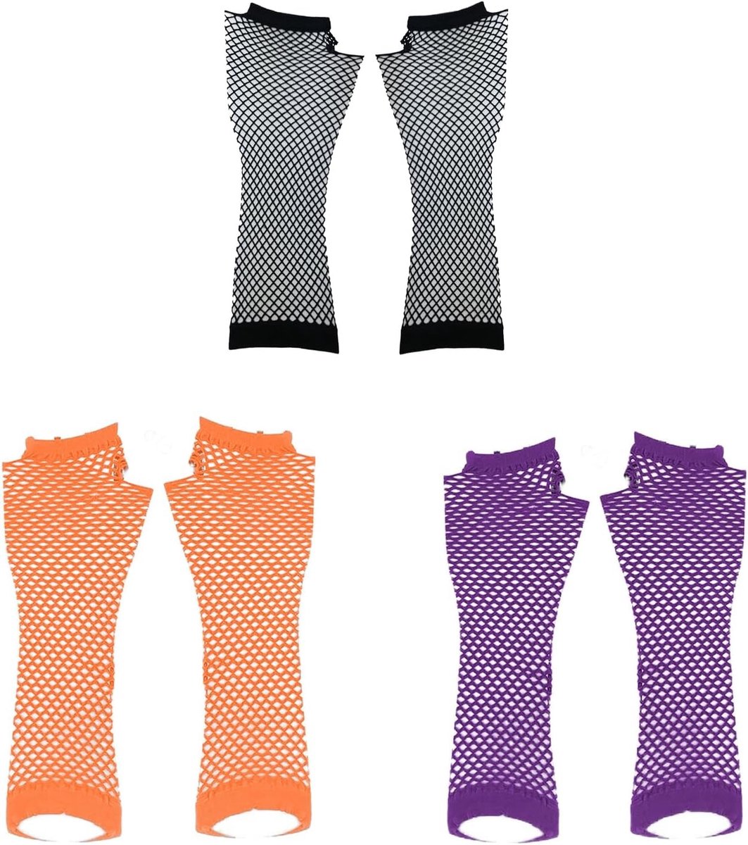 Halve vinger visnethandschoenen voor Halloween feest en rollenspel kostuum - Zwart, Oranje, Paars, Eén maat, Perfect voor verkleedpartijen en feestaccessoires