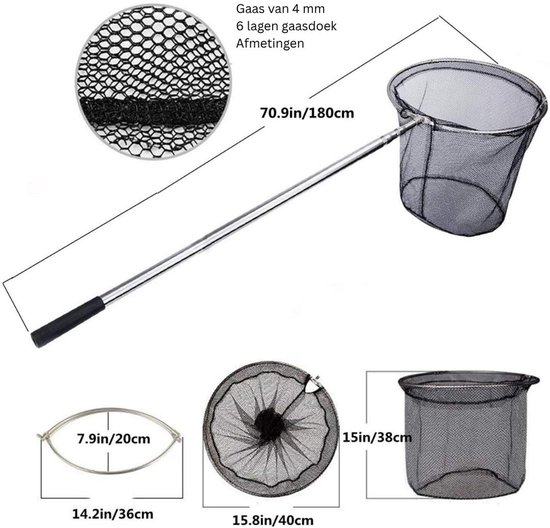 Zolvano® Schepnet Vissen - Landingsnet Vijver - Karper Zeevisnet - Roofvisnet-Zilver — afbeelding 4