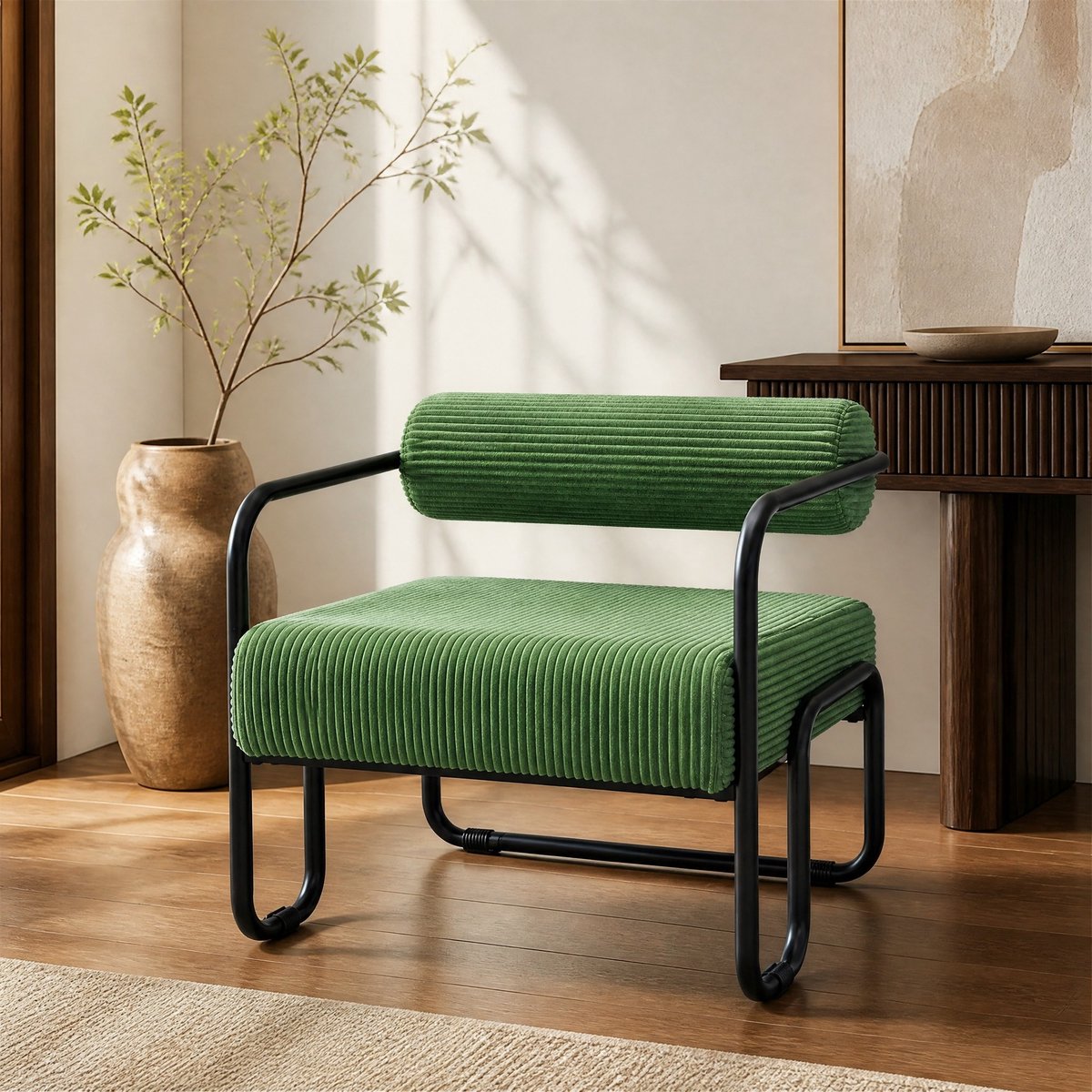 MODFU-Fauteuil-Groen-Corduroy-Metaal-Industrieel