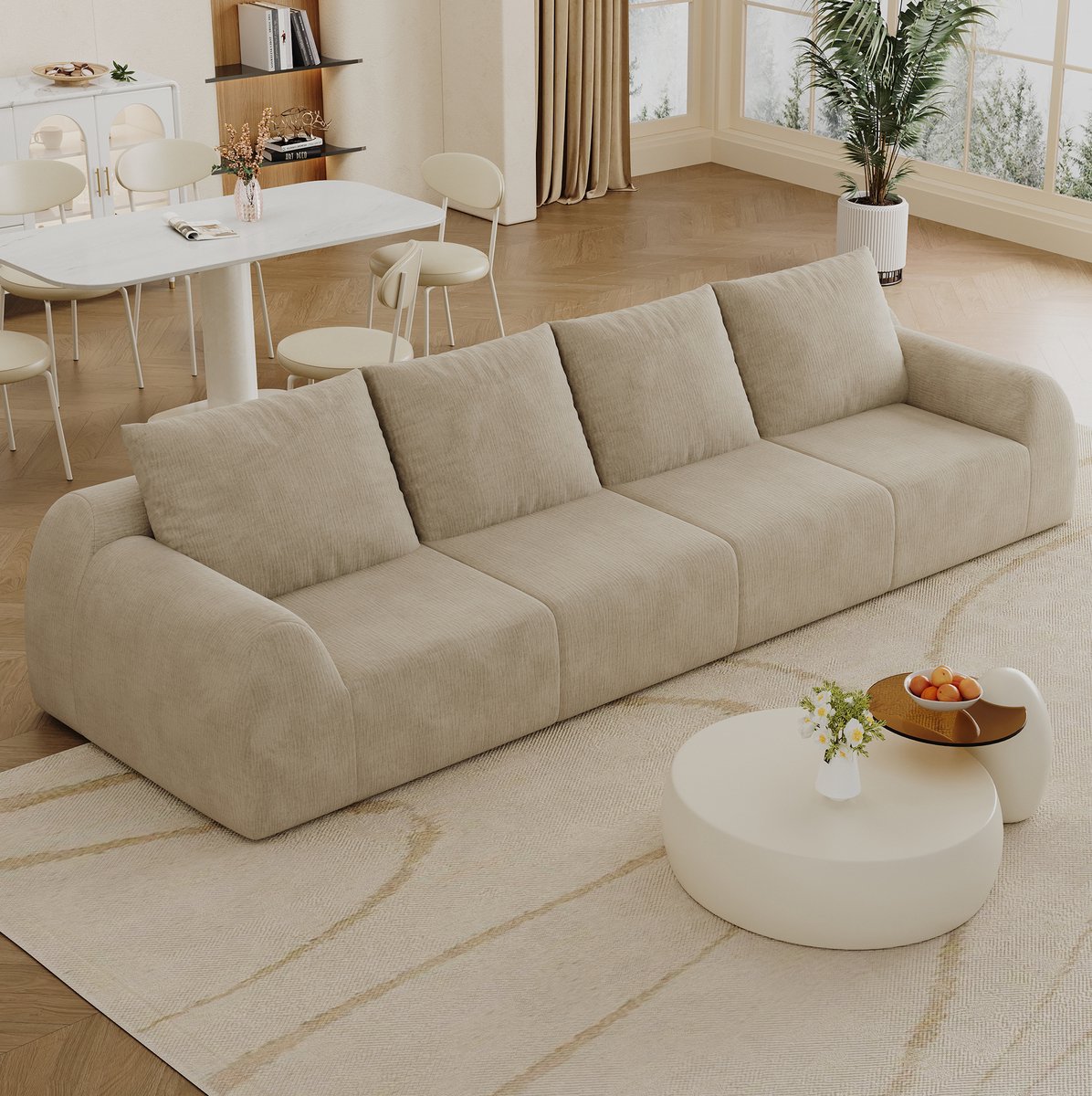 REDOM - 4-zits bank - Boneless sofa - Zonder montage - Compressieverpakking - Woonkamer - Stof - Khaki - 324 x 95 x 85 cm