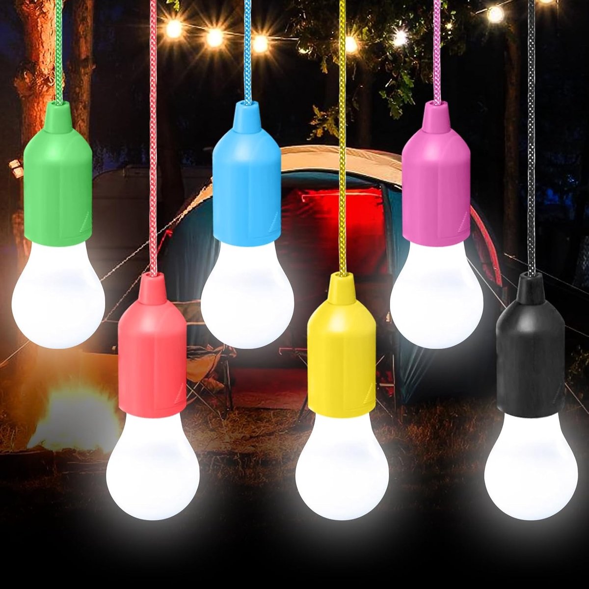 Led Campinglamp - Rood - 5,4 x 15,6 cm - Draagbare Lamp met Trekschakelaar - Voor Camping en Tuin