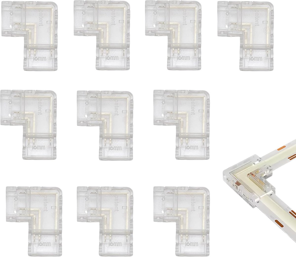 Clearhill 10mm 3Pin 10 stuks transparant zonder solderen l-vormige COB LED strip connector met 90 graden rechte hoek - ShopVlot