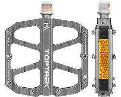 Toptrek fietspedalen zilver met StVZO-goedgekeurde reflectoren, CNC-aluminium pedalen fiets MTB-pedalen antislip met 3 - ShopVlot
