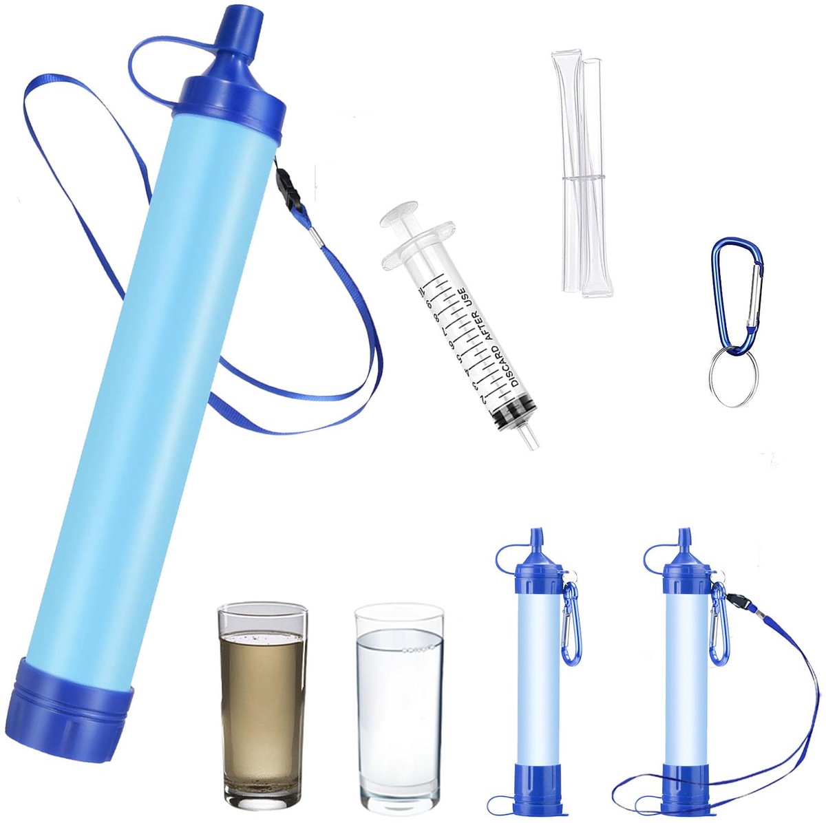 Drinkwaterfilter voor buiten, waterfilter voor buiten, verwijdering van 99,99% bacteriën en protozoa, voor wandeltochten, noodgevallen, kamperen, survival