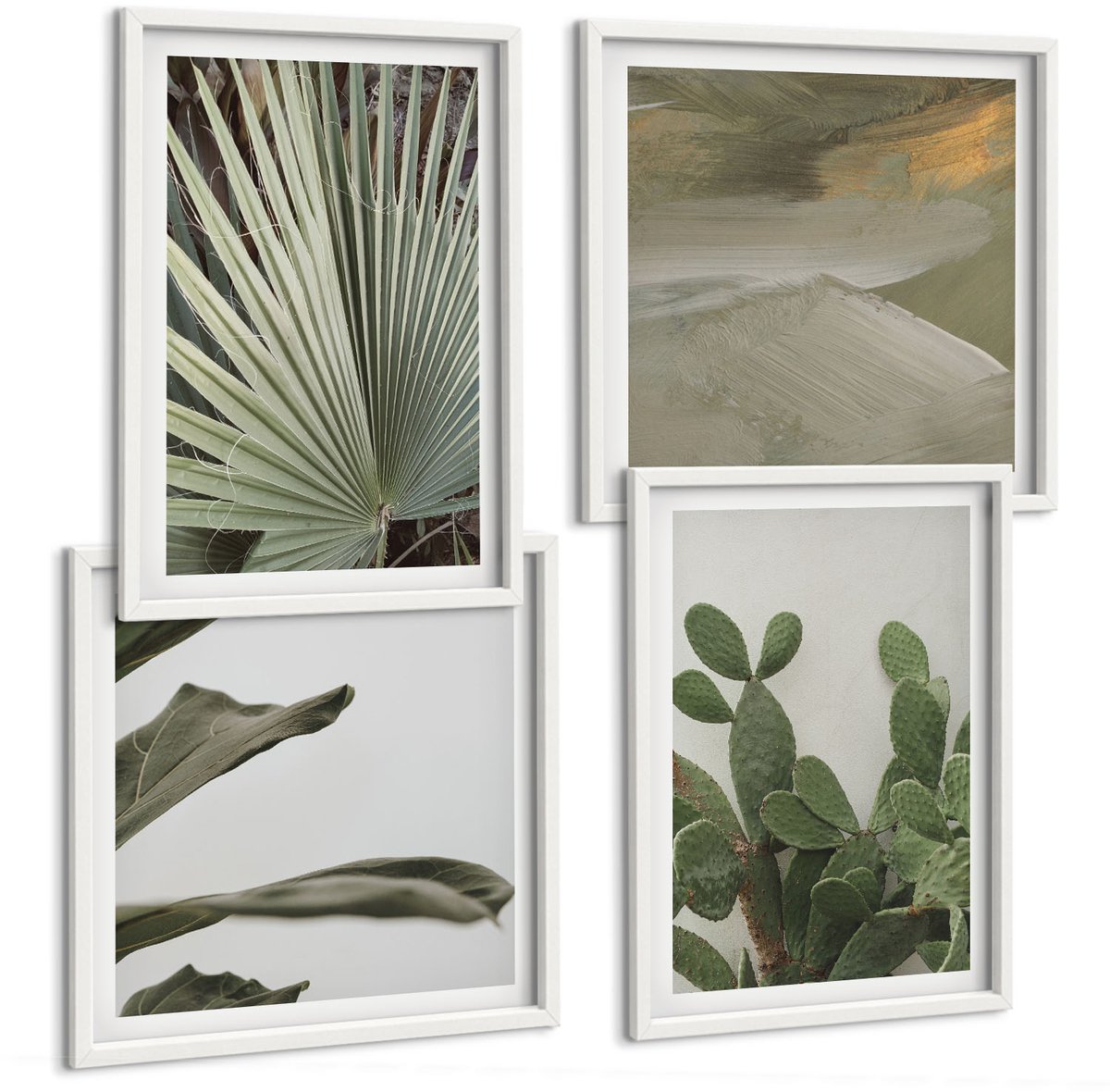 Coloray 4-Delige Schilderij Set - Bladeren Van Tropische Planten In Pastelkleuren - 40 x 40 En 40 x 60 - Moderne Wanddecoratie - Woonkamer - Woonkamer Decoratie