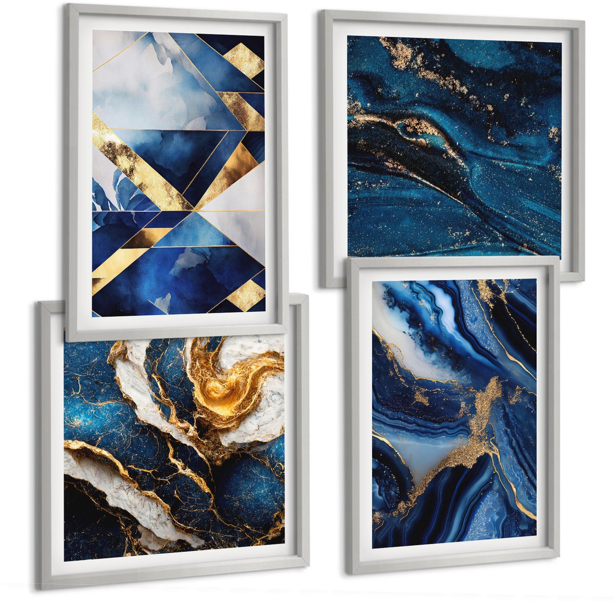 Coloray 4-Delige Schilderij Set - Abstracte, Elegante Patronen Met Accenten - 40 x 40 cm En 40 x 60 cm - Muurdecoratie - Wanddecoratie - Slaapkamer - Stijlvolle Muurdecoratie