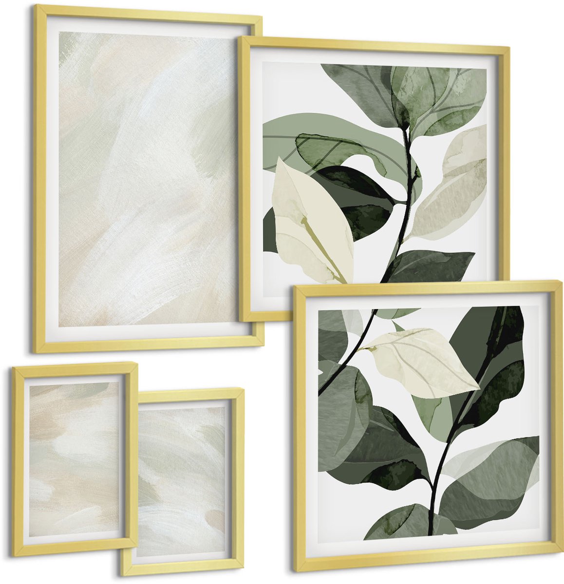 Coloray 5-Delige Schilderij Set - Heldere Abstracte Schilderijen Op Canvas, Delicate Boho-Stijl - 50 x 50 cm, 20 x 30 cm En 40 x 60 cm - Wanddecoratie - Schilderijen Set - Interieur - Interieur Decoratie