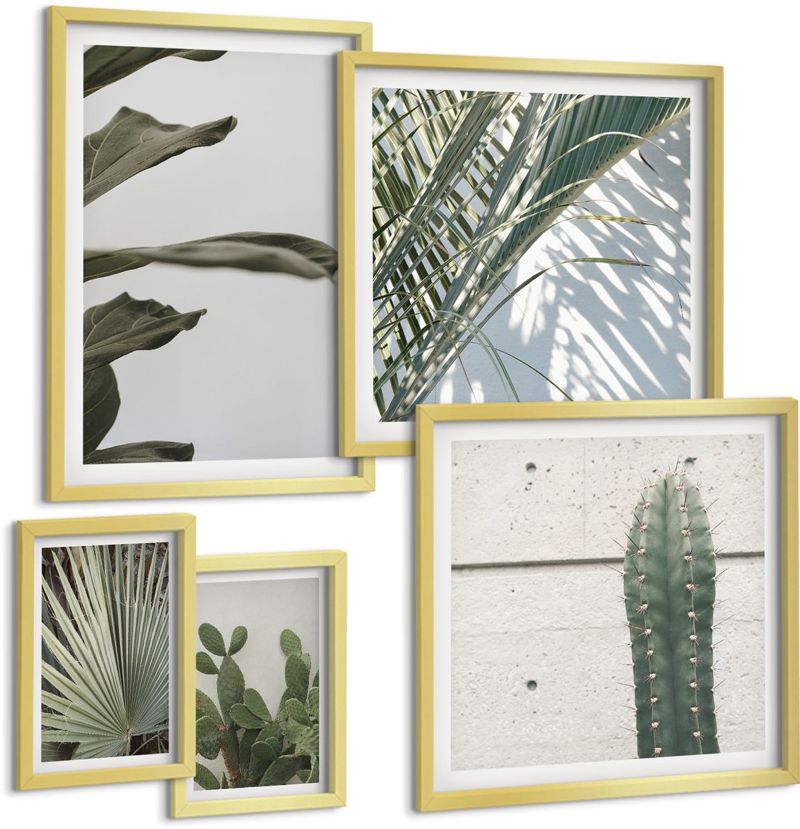 Coloray 5-Delige Schilderij Set - Plantenaccenten In Een Moderne Stijl Met Groene Details - 50 x 50 cm, 20 x 30 cm En 40 x 60 cm - Wanddecoratie - Muurdecoratie - Moderne Interieurdecoratie - Woonkamer Decoratie