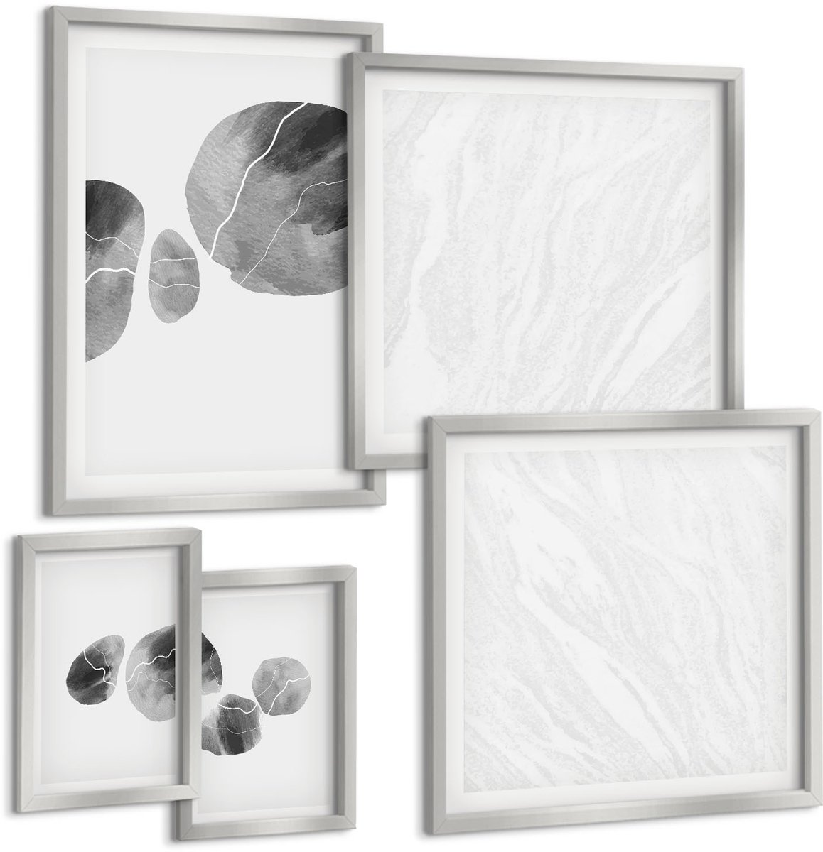 Coloray 5-Delige Schilderij Set - Lijnen En Vormen In Beige En Witte Tinten. - 20 x 30 cm - Muurdecoratie - Interieur Decoratie - Moderne Wanddecoratie