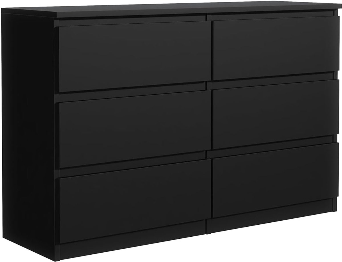 Ladekast 120 cm, 6 Lades, Schwarz | Opbergmeubel, Ladekast voor Slaapkamer, Dressoir voor Woonkamer, Modern Ontwerp 120x78,5x39 cm