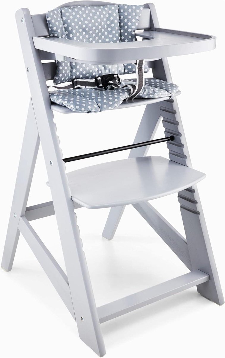 Kinderstoel Hout - Eetstoel Baby - Samen Eten - Verstelbaar Meegroeien - 80 cm Hoog - Grijs