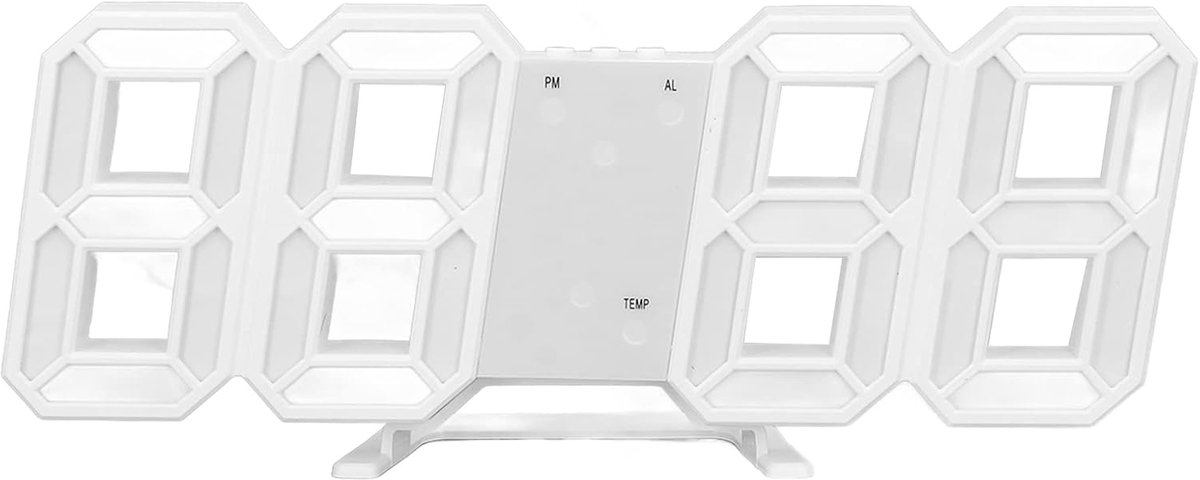 3D LED Wandklok Digitale Muur Wekker Timer 12/24 Hr Tijd/Datum Display Nachtlampje Wekker voor Thuis Woonkamer(Wit - ShopVlot