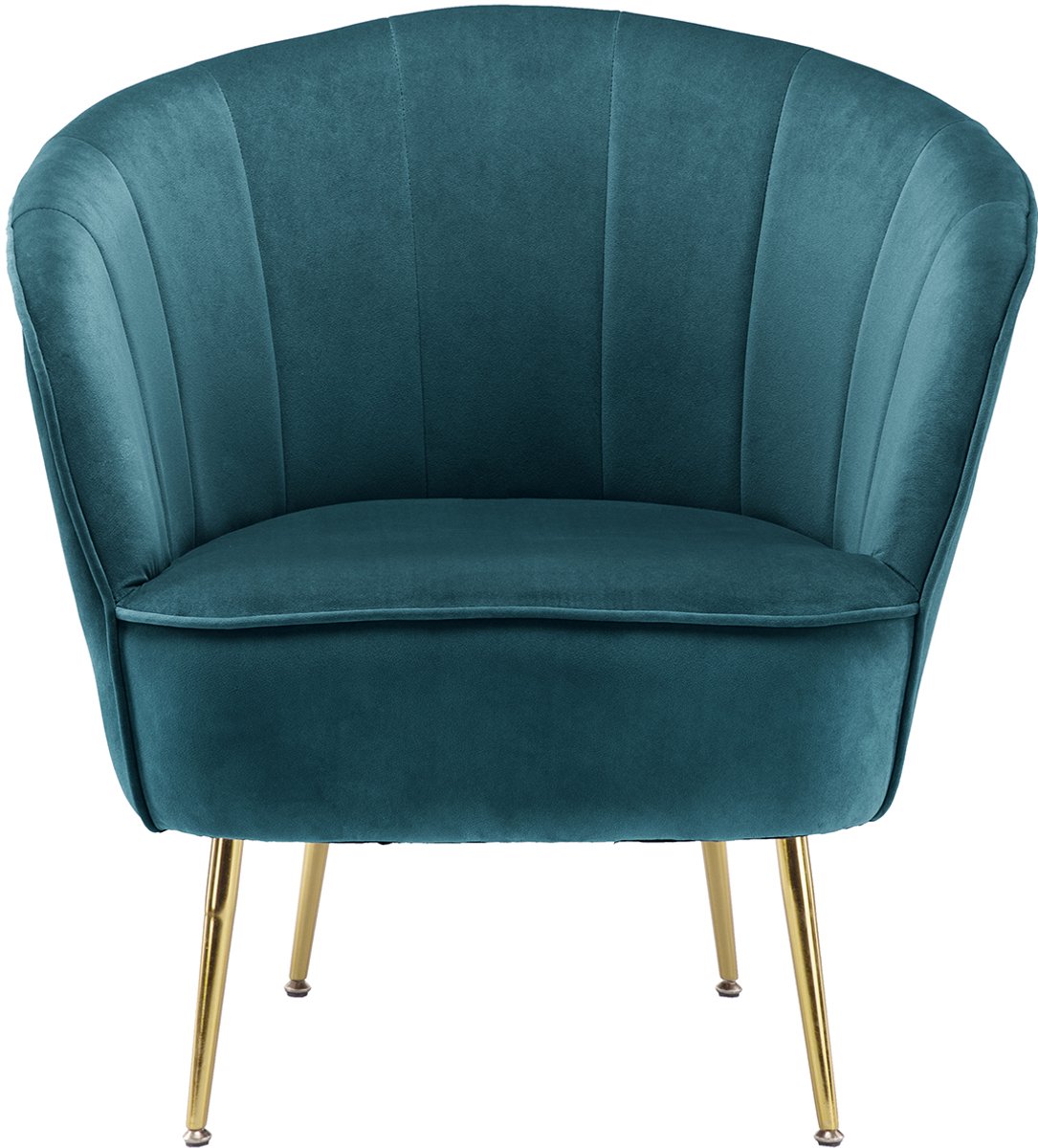 Padiro fauteuil 76 x 67 x 78 cm - blauwgroen - fluweel - verticale siernaden en goudkleurige poten