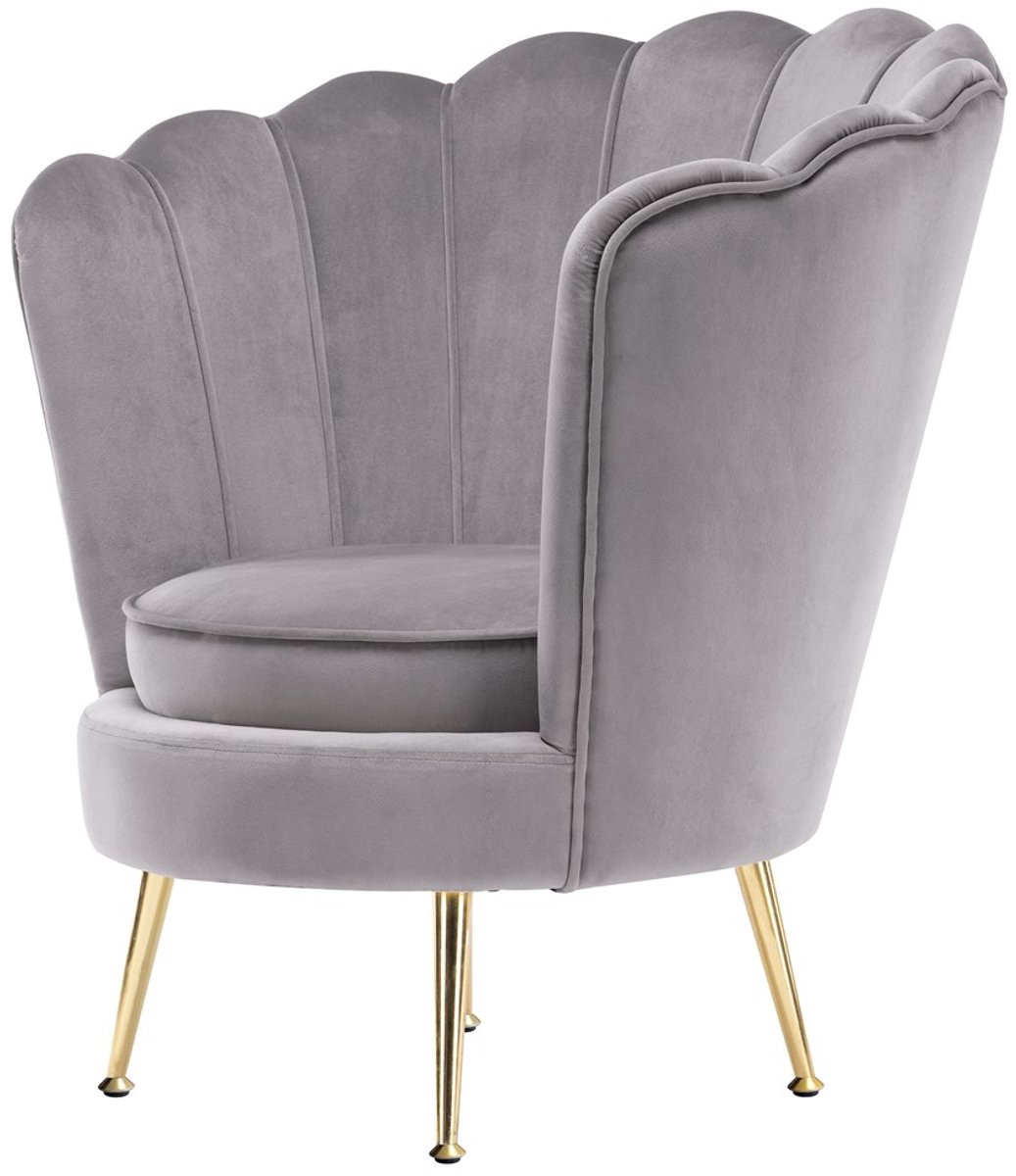 Padiro fauteuil 81 x 74 x 85 cm - grijs en taupe - fluweel - schelpvormige rugleuning en metalen poten
