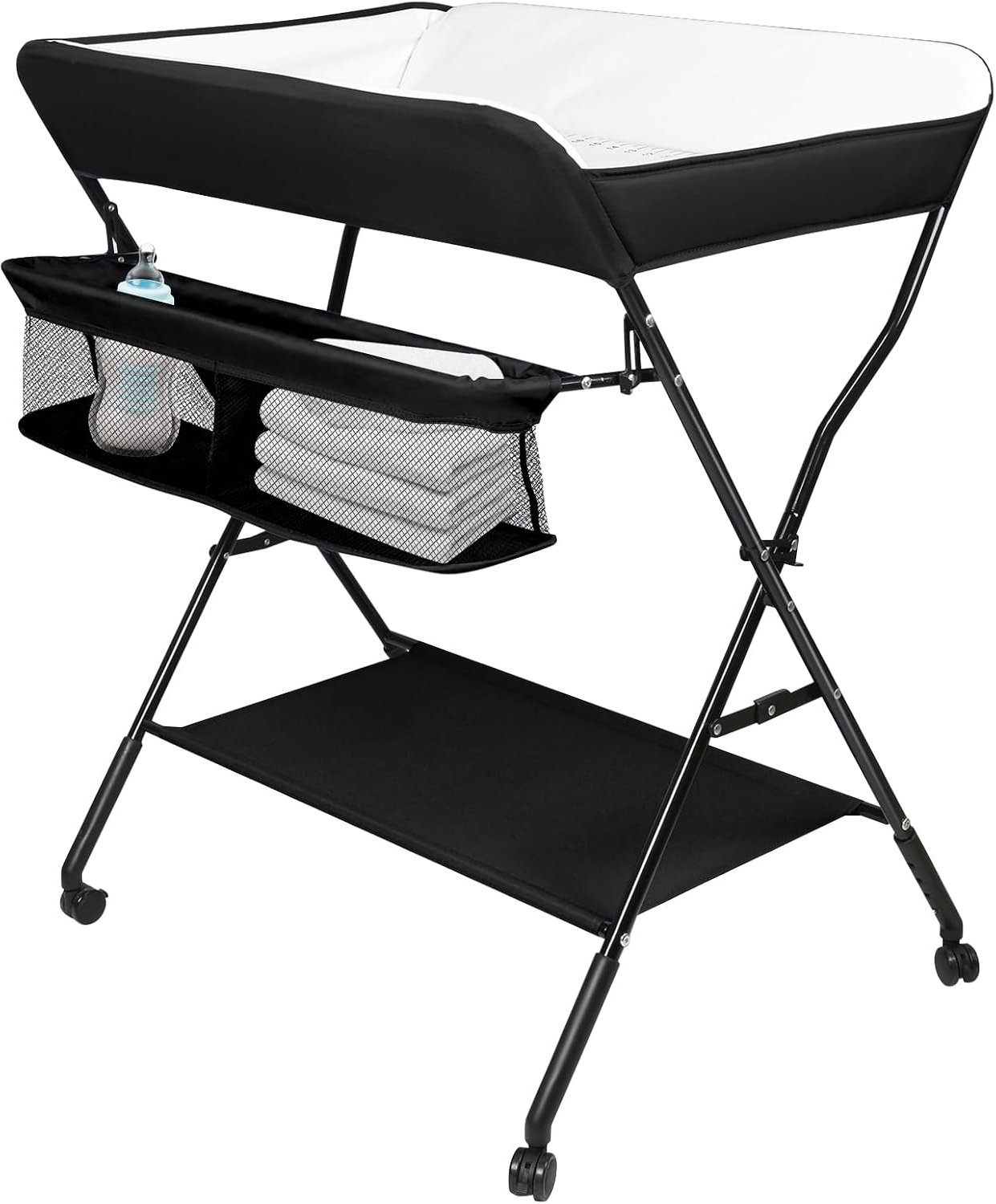 Opvouwbare luiertafel 86 x 62 x 96 cm - zwart - versterkt metaal - ruimtebesparend voor verzorging - m-winkel
