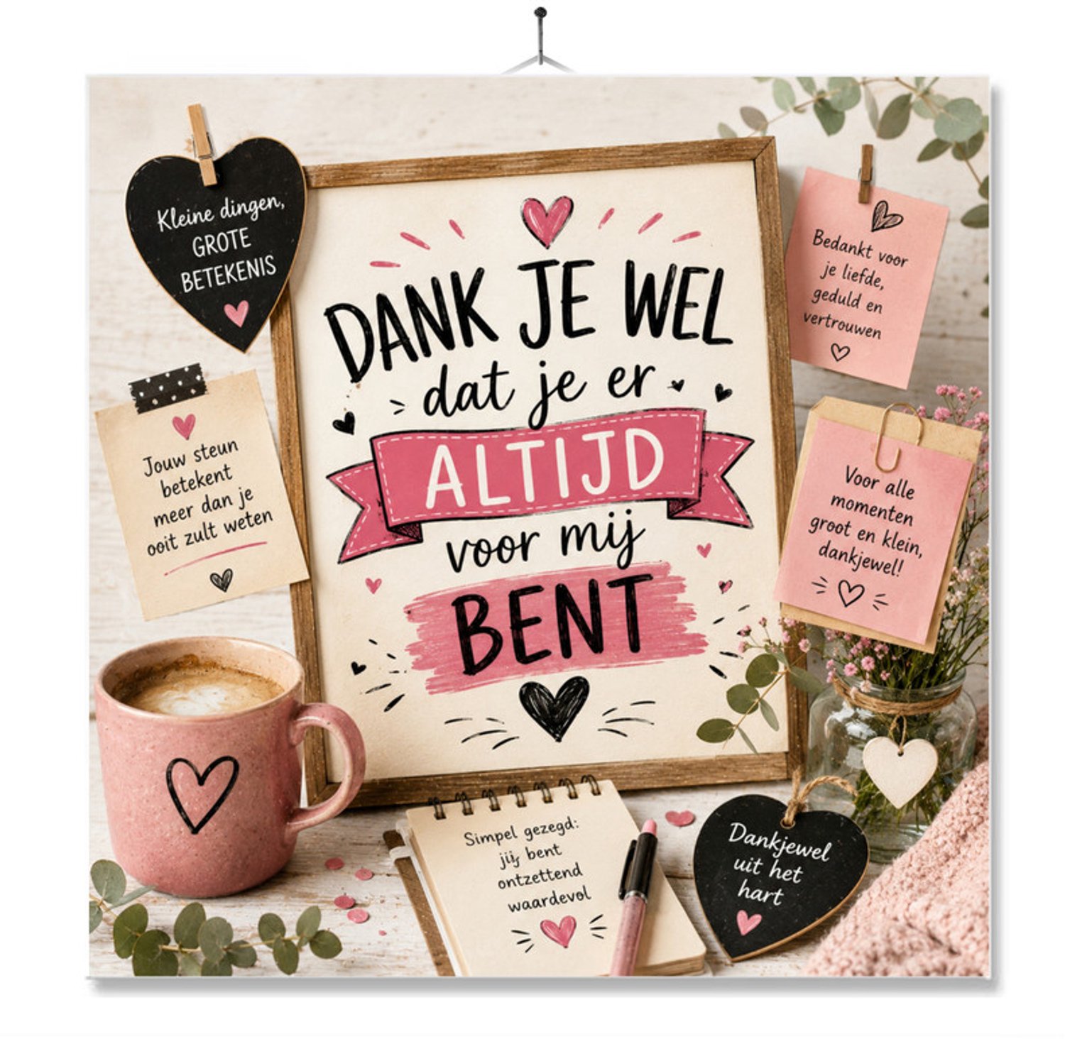 MC Living Tegel Met Opdruk | Dank Je Wel Dat Je Er Altijd Voor Mij Bent | Cadeau | Inclusief Geschenkdoos | Standaard | Ophangsysteem Multi-Color